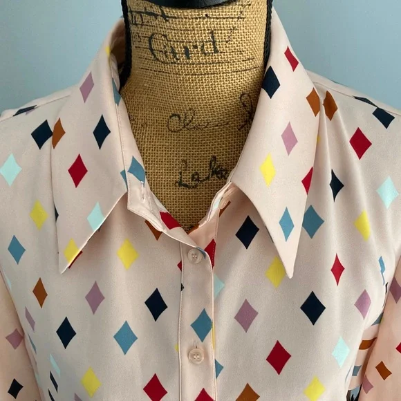 NWT Halogen Multicolor Diamond Print Blouse Women Size XL - Picture 2 of 11